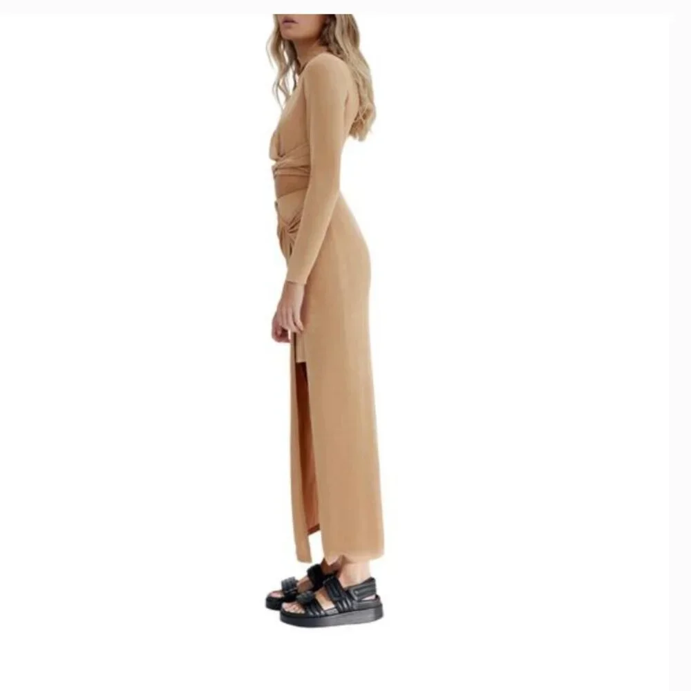 NWT Significant Other Ivy Mini Skirt Midi Overlay Sand Gold Tan US Size 6